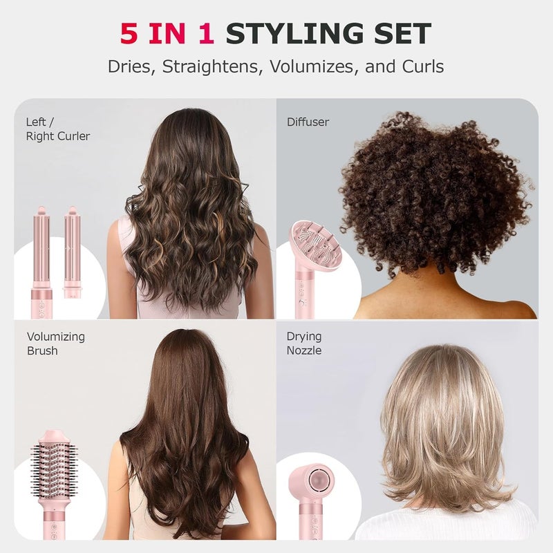 MESCOMB 5 in 1 High-Speed Hot Air Styler, Professional Frizz-Free Hair Dryer Brush, Fast Drying with Diffuser, No Heat Damage Air Styler Wrap for Curl, Volumize, Gift for Women (Pastel Pink) - Image 4
