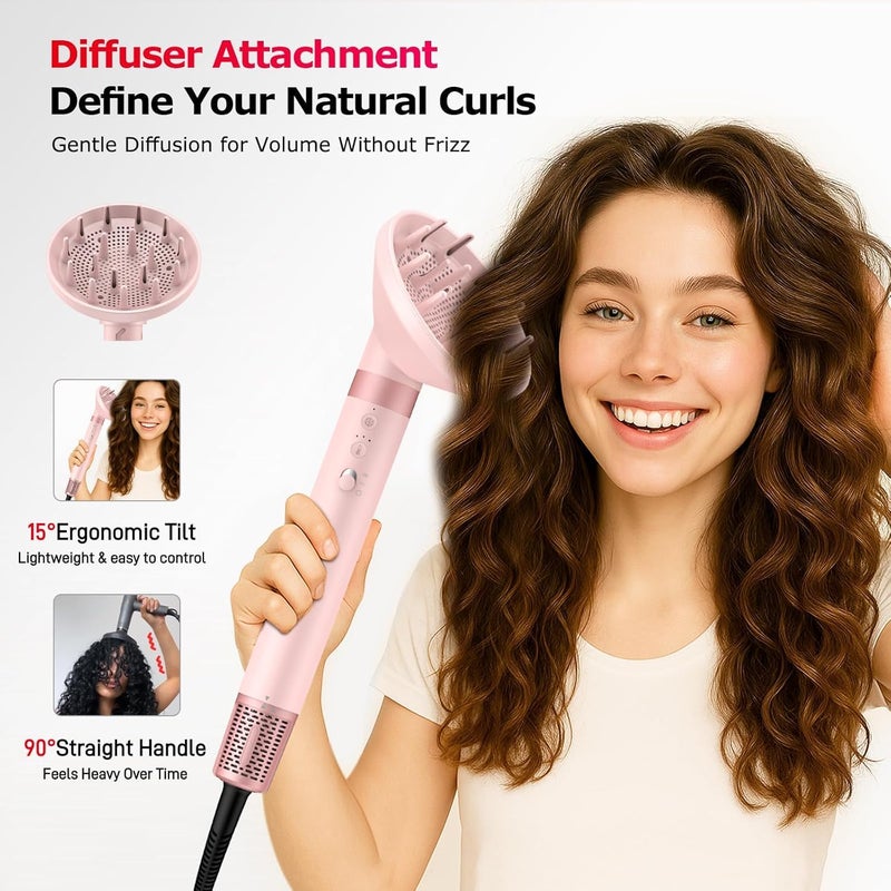 MESCOMB 5 in 1 High-Speed Hot Air Styler, Professional Frizz-Free Hair Dryer Brush, Fast Drying with Diffuser, No Heat Damage Air Styler Wrap for Curl, Volumize, Gift for Women (Pastel Pink) - Image 2