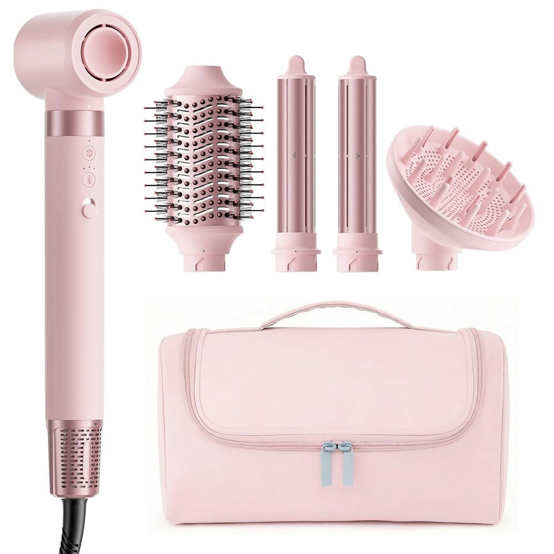 MESCOMB 5 in 1 High-Speed Hot Air Styler, Professional Frizz-Free Hair Dryer Brush, Fast Drying with Diffuser, No Heat Damage Air Styler Wrap for Curl, Volumize, Gift for Women (Pastel Pink) - Image 1