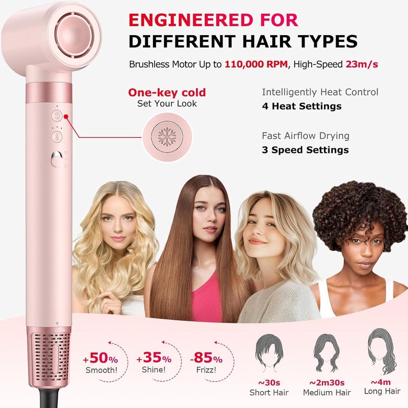 MESCOMB 5 in 1 High-Speed Hot Air Styler, Professional Frizz-Free Hair Dryer Brush, Fast Drying with Diffuser, No Heat Damage Air Styler Wrap for Curl, Volumize, Gift for Women (Pastel Pink) - Image 5