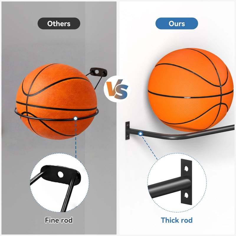 CADUKE Ball Rack Wall Mount with 2 Separate Shelf, Basketball Holder Storage Wall Mount with 8 Ball Capacity, Garage Sports Equipment Organizer - Image 2