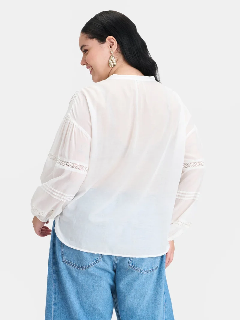 Virgio  Embroidered Cotton Plus Size Shirt With Lace And Embroidery for Women for Women | Best Price UAE