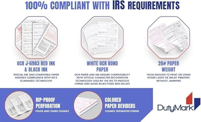 Dutymark DuryMark 1099 Misc Tax Forms 2025 with Envelopes, 10 Vendor Kit for 4 Part Tax Form, Compatible with QuickBooks and Accountings Software, Self Seal Envelopes, Made in USA - Image 4