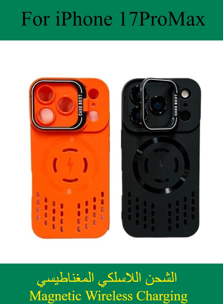 Dili Apple Black iPhone 17 Pro Max Heat Dissipation Magnetic Wireless Charging Phone Case iPhone case with Lens Bracket Breathable Shockproof Soft Cover - Image 4