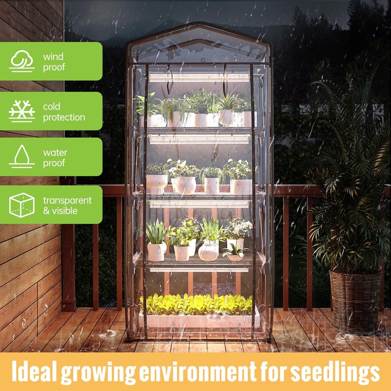 SpeePlant Indoor Greenhouse with Grow Light, 4 Tier, 1.6FT 80W Full Spectrum Grow Light with Timer, Portable Plant Shelves with Waterproof PVC Cover for Seed Starting, 26.4L X 19W X 61H - Image 4