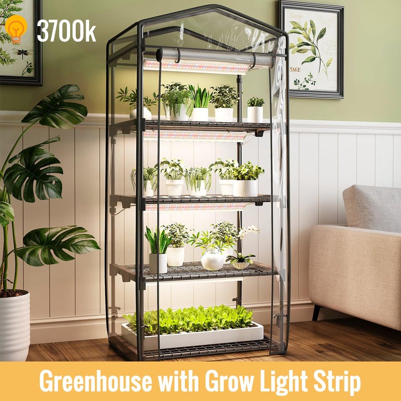 SpeePlant Indoor Greenhouse with Grow Light, 4 Tier, 1.6FT 80W Full Spectrum Grow Light with Timer, Portable Plant Shelves with Waterproof PVC Cover for Seed Starting, 26.4L X 19W X 61H - Image 2