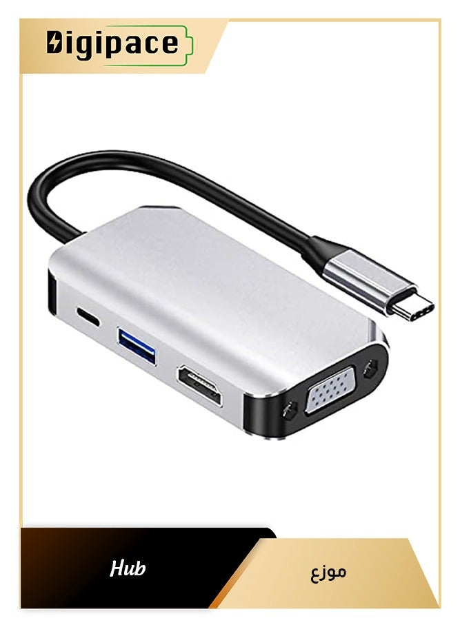 Digipace USB C Aadapter Hub, 4 in 1 USB Type C to 4K HDMI,VGA,USB3.0 & USB-C PD Multiport Dock Station Compatible with MacBook Series, Chromebook, Zenbook etc Type C Devices - Image 1