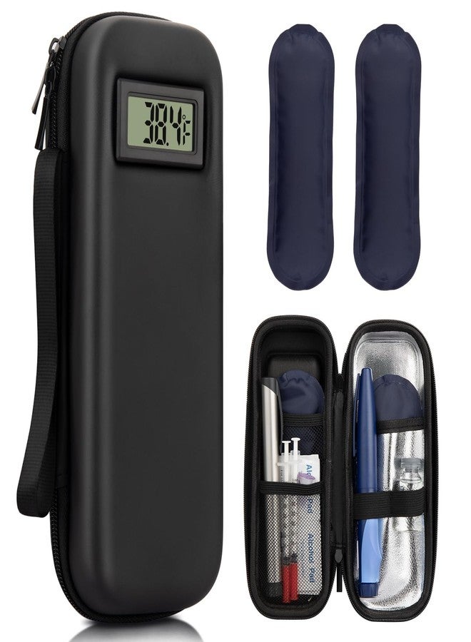 Mviioe Insulin Cooler Travel Case TSA Approved Medication Cooler for Travel with ℉Thermometer Temperature Display, Diabetic Travel Case with 2 Reusable Ice Packs for Daily & Trip(Black) - Image 1
