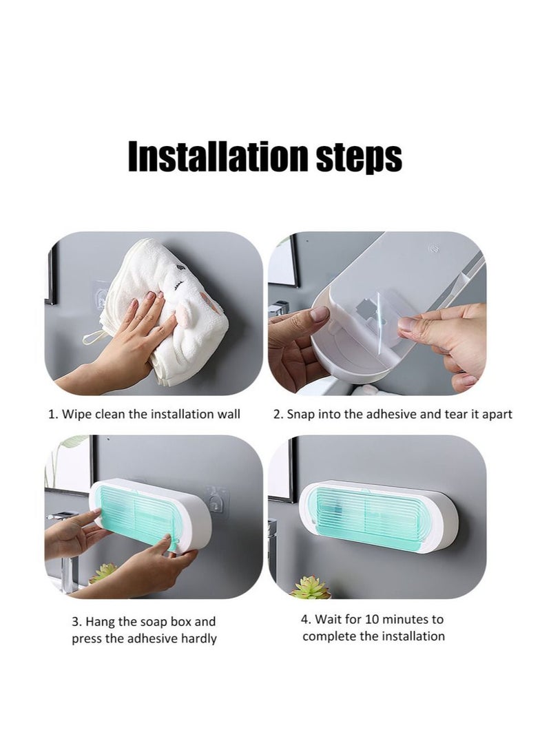 DARIYAH Soap Rack Box with Flip Lid Wall Mounted Rack Two Compartments Space Saving Water Collection Tray XQ-036 - Image 5