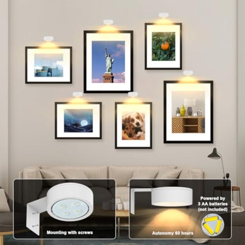 Picture Light with Remote Control, Battery Powered Painting Lamp, Wireless Art Light with 3 Colors, Portrait Lamp for Art Frames, Decorative Wall Lights White - Image 3