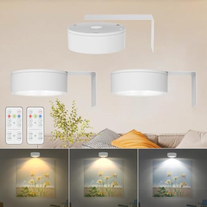 Picture Light with Remote Control, Battery Powered Painting Lamp, Wireless Art Light with 3 Colors, Portrait Lamp for Art Frames, Decorative Wall Lights White - Image 1
