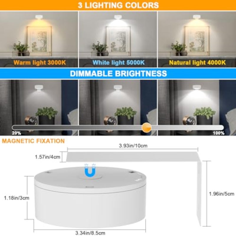 Picture Light with Remote Control, Battery Powered Painting Lamp, Wireless Art Light with 3 Colors, Portrait Lamp for Art Frames, Decorative Wall Lights White - Image 2