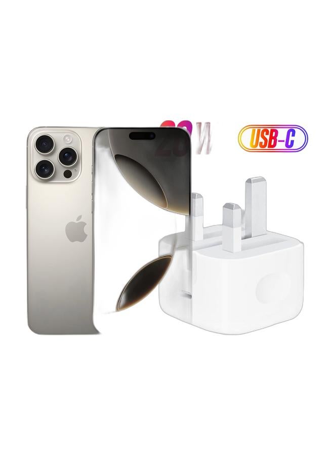 Apple iPhone 16 Pro Max 1TB Natural Titanium 5G With FaceTime - Middle East Version & 20W USB-C 3-Pin Power Adapter / (Original iPhone Charger) - WhiteBundle - Image 1