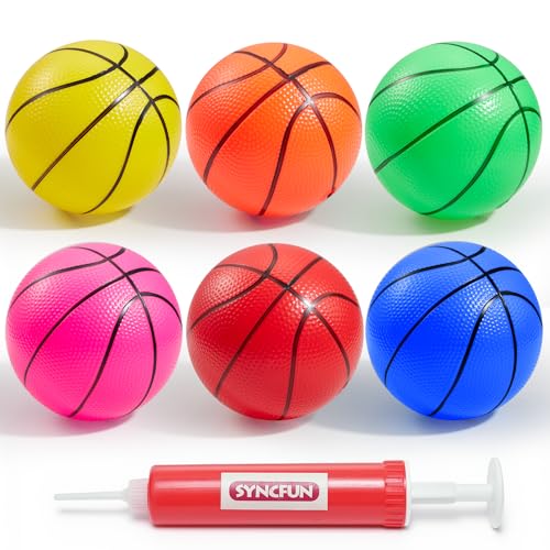 SYNCFUN 6 PCS Mini Basketballs, 5 inches Colorful Small Ball for Basketball Hoop, Inflatable Rubber Ball, Sports Toys Gift for Toddlers and Teenagers (6 Colors) - Image 1