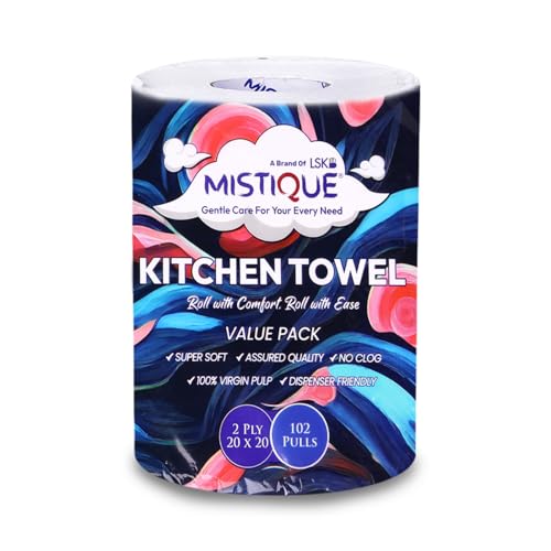 MISTIQUE 2 Ply 102 Pulls Kitchen Towel/Tissue Paper Roll | Soft and Highly Absorbent | 100% Natural Virgin Pulp | Dispenser Friendly - Image 1