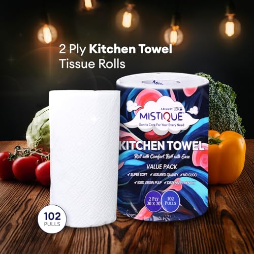 MISTIQUE 2 Ply 102 Pulls Kitchen Towel/Tissue Paper Roll | Soft and Highly Absorbent | 100% Natural Virgin Pulp | Dispenser Friendly - Image 3