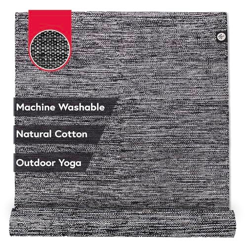 Manduka Shala Yoga Rug 71 Outdoor Yoga Meditation Foldable Machine Washable Natural Cotton Handmade 71 x 26 inches Black Heather - Image 1