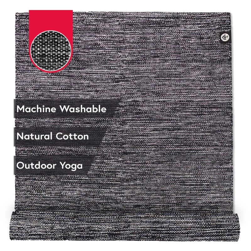 Manduka Shala Yoga Rug 71 Outdoor Yoga Meditation Foldable Machine Washable Natural Cotton Handmade 71 x 26 inches Black Heather - Image 2