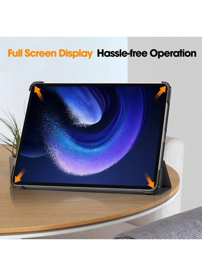 HuHa Case Cover For Xiaomi Pad 6 / 6 Pro Custer Texture 3-Fold Holder Leather Smart Tablet Case(Black) - Image 4