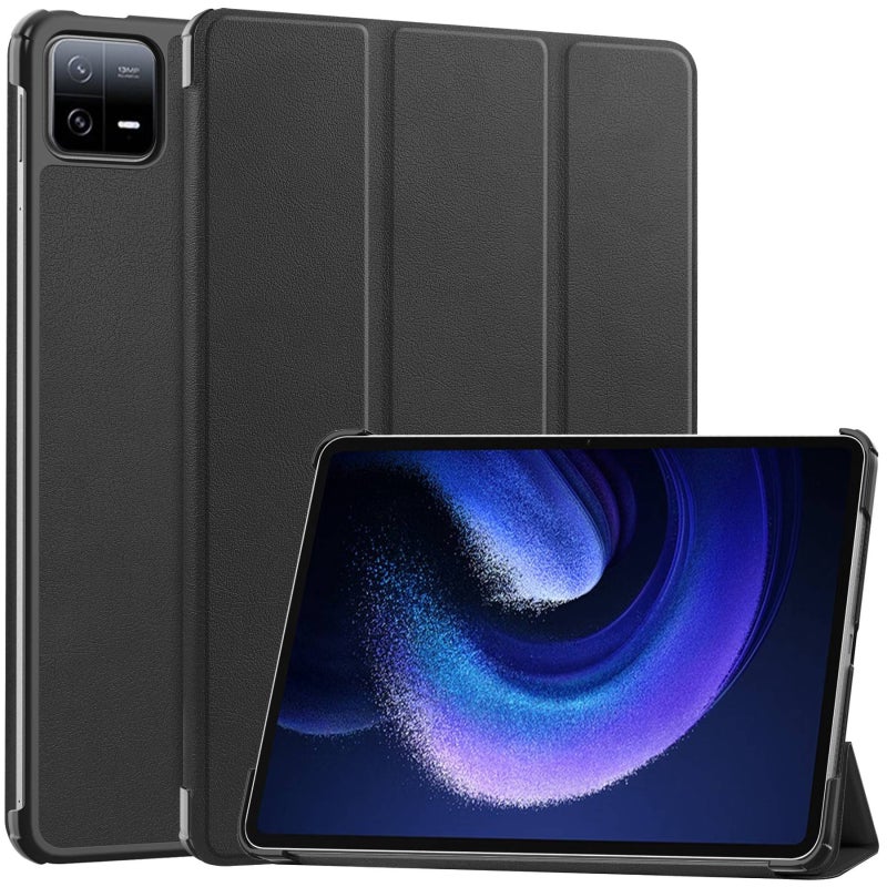 HuHa Case Cover For Xiaomi Pad 6 / 6 Pro Custer Texture 3-Fold Holder Leather Smart Tablet Case(Black) - Image 1