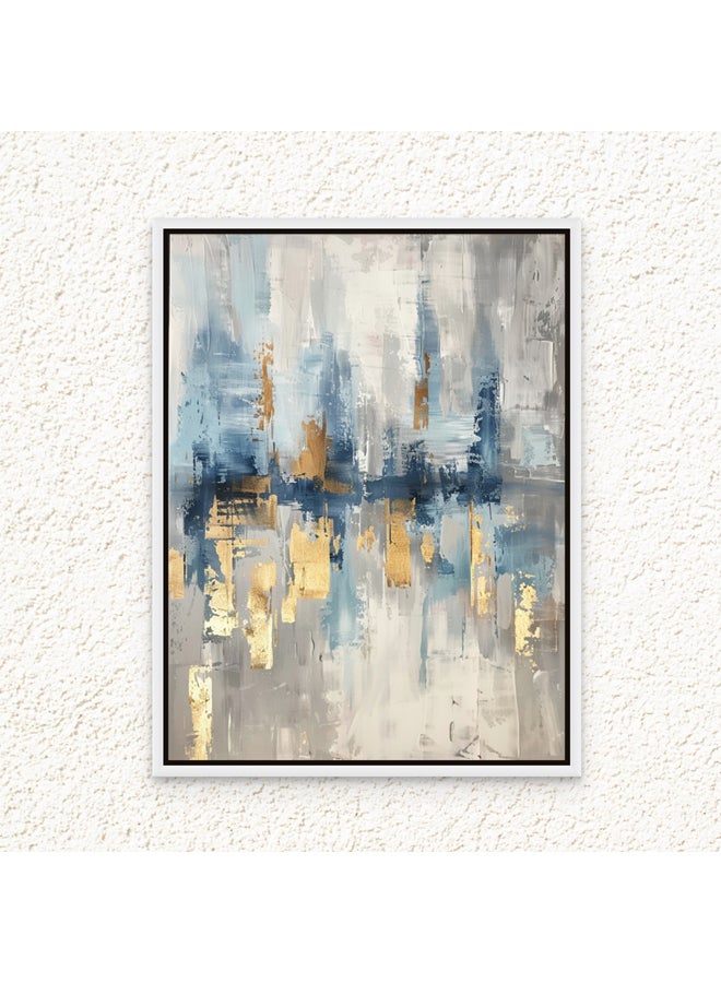 آرت دیکور  لوحة فنية جدارية مؤطرة من القماش باللونين الذهبي والأزرق، لوحة فنية تجريدية حديثة مع لمسات ذهبية، ديكور حائط مطبوع للصور الشخصية لغرفة المعيشة في المكتب وغرفة النوم كهدية - Image 1