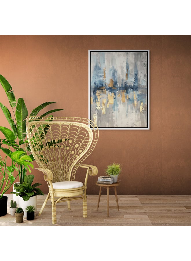 آرت دیکور  لوحة فنية جدارية مؤطرة من القماش باللونين الذهبي والأزرق، لوحة فنية تجريدية حديثة مع لمسات ذهبية، ديكور حائط مطبوع للصور الشخصية لغرفة المعيشة في المكتب وغرفة النوم كهدية - Image 2