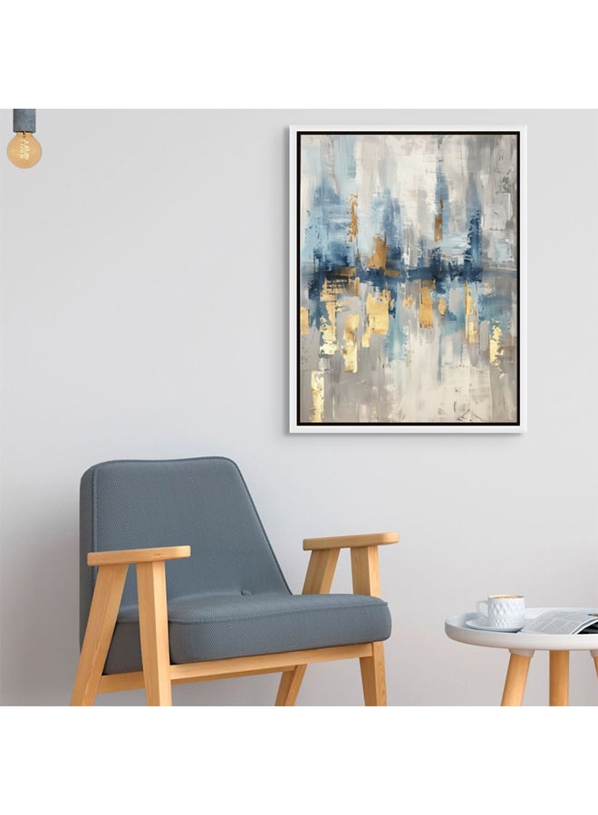 آرت دیکور  لوحة فنية جدارية مؤطرة من القماش باللونين الذهبي والأزرق، لوحة فنية تجريدية حديثة مع لمسات ذهبية، ديكور حائط مطبوع للصور الشخصية لغرفة المعيشة في المكتب وغرفة النوم كهدية - Image 3