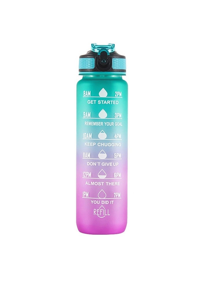 Cutie Cute 32 Oz Motivational Water Bottle with Time Marker & Straw - BPA Free & Leakproof Tritian Frosted Portable Reusable Fitness Sport 1L Water Bottle for Office Gym Workout  - Image 1