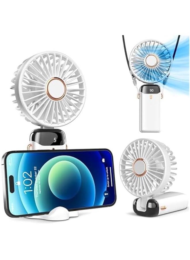 HOOKOR Portable Handheld Fan, Battery Operated Fan with Base, 7-12Hours, Digital Display, 5 Speeds, 90° Ajustable, Rechargeable Mini Fan for Outdoor Indoor (White)  - Image 1