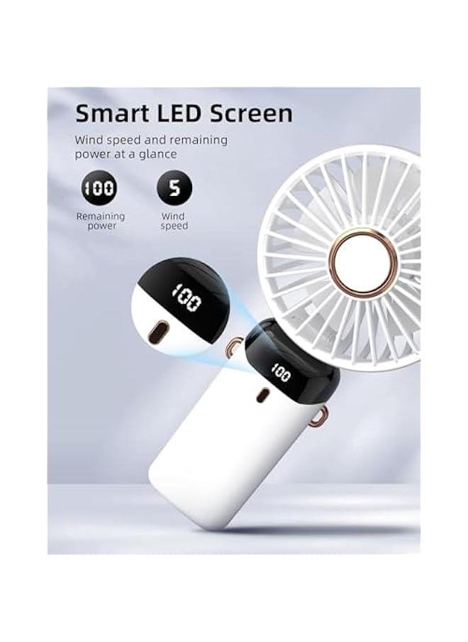 HOOKOR Portable Handheld Fan, Battery Operated Fan with Base, 7-12Hours, Digital Display, 5 Speeds, 90° Ajustable, Rechargeable Mini Fan for Outdoor Indoor (White)  - Image 4
