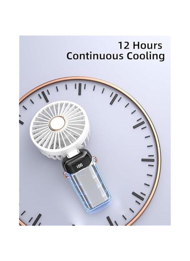 HOOKOR Portable Handheld Fan, Battery Operated Fan with Base, 7-12Hours, Digital Display, 5 Speeds, 90° Ajustable, Rechargeable Mini Fan for Outdoor Indoor (White)  - Image 5