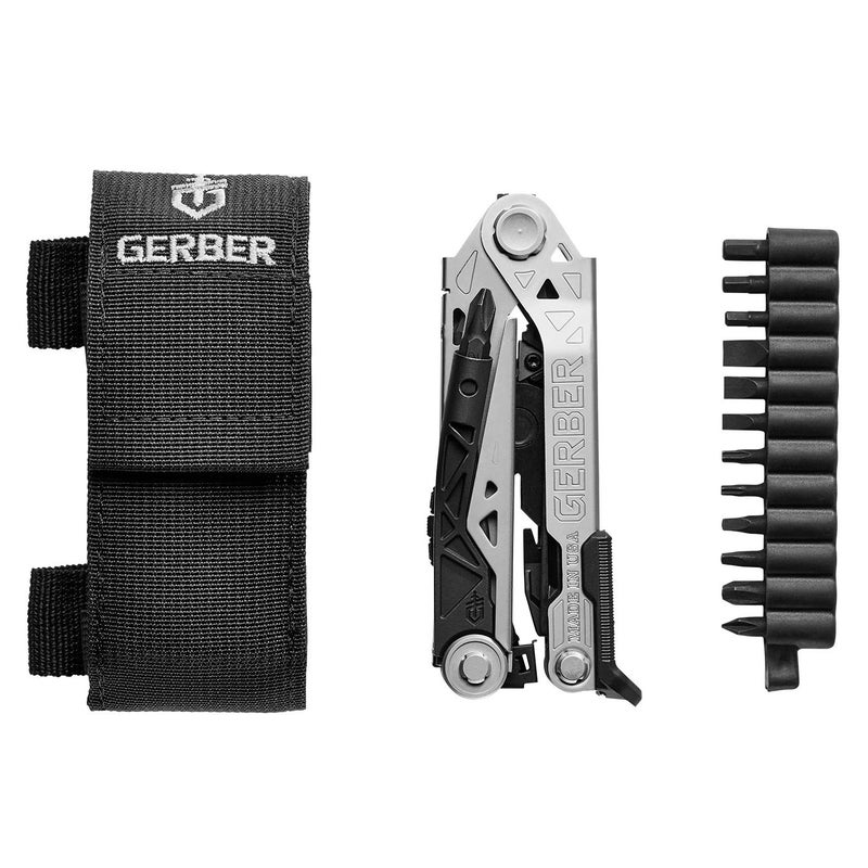 Gerber Gear Center-Drive Multitool - Includes 3.25â€ Outboard Knife, Pliers, Pry Bar, Bottle Opener & Awl - Comes with Bit Set & Sheath - Made in USA - Silver & Black - Image 1