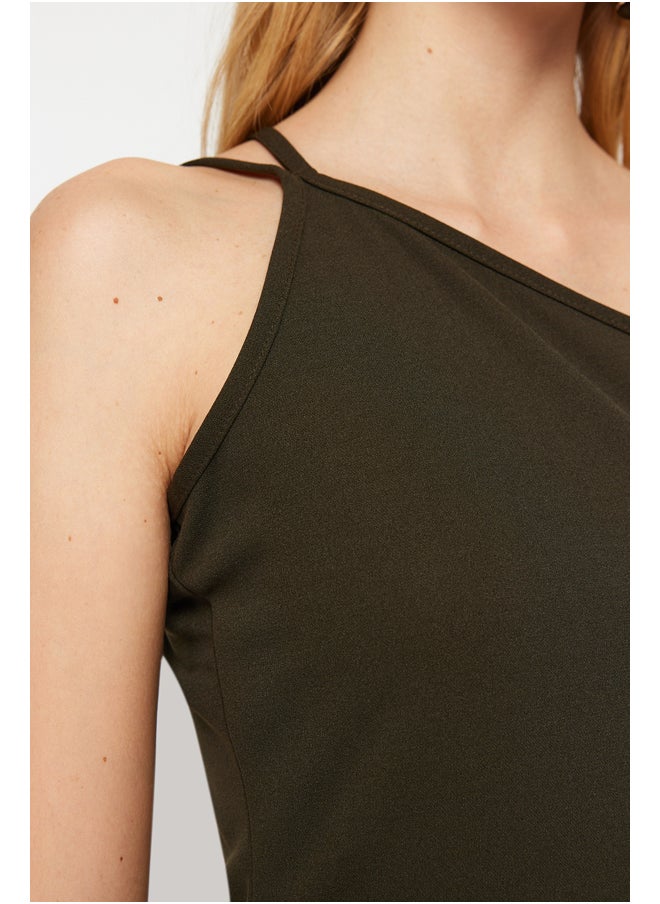 trendyol Khaki Strappy Fitted Midi Crepe Knitted Dress TWOSS23EL02303  - Image 5