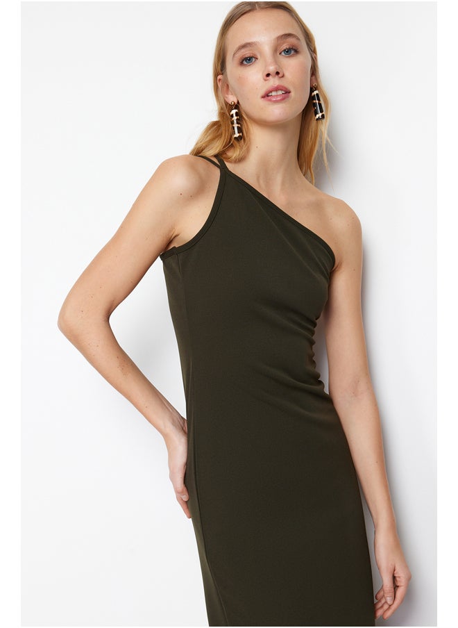 trendyol Khaki Strappy Fitted Midi Crepe Knitted Dress TWOSS23EL02303  - Image 3