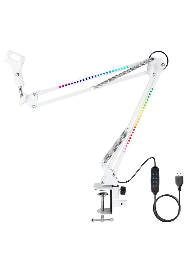 XiuWoo Microphone stand arm boom desk holder with RGB Light Multiple joint angle adjustment with microphone clip Suitable for 2 kg,white - Image 1