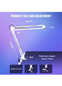 XiuWoo Microphone stand arm boom desk holder with RGB Light Multiple joint angle adjustment with microphone clip Suitable for 2 kg,white  - Image 3