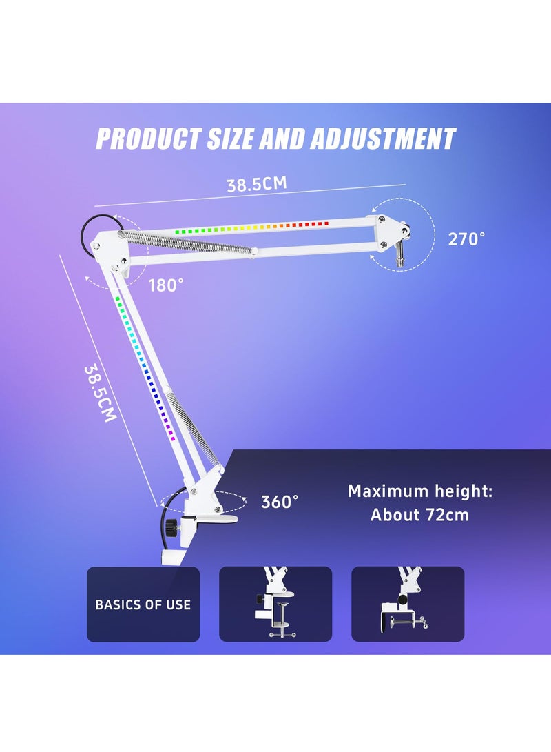 XiuWoo Microphone stand arm boom desk holder with RGB Light Multiple joint angle adjustment with microphone clip Suitable for 2 kg,white - Image 3