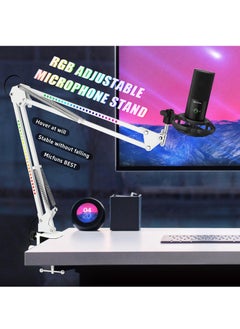 XiuWoo Microphone stand arm boom desk holder with RGB Light Multiple joint angle adjustment with microphone clip Suitable for 2 kg,white  - Image 4
