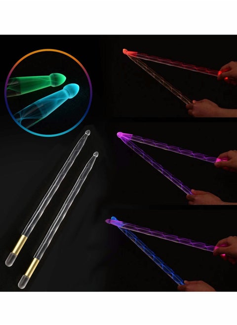 5A Acrylic LED Light Up Drum Stick, Glow Plastic Drum Sticks, Luminous Bright Personalized Drum Sticks 1 pair