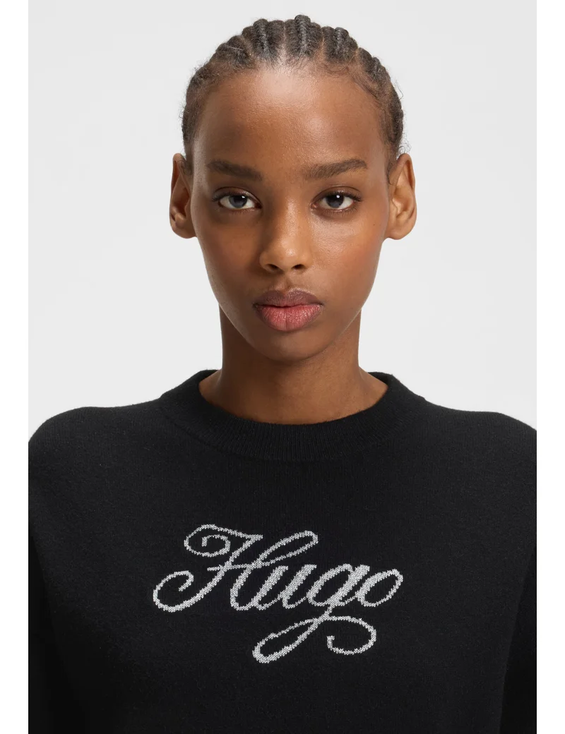 HUGO  Relaxed-fit knitted sweater with metallised-yarn logo for Women | Best Price UAE