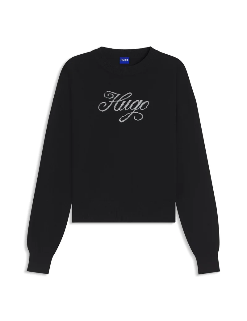 HUGO  Relaxed-fit knitted sweater with metallised-yarn logo for Women | Best Price UAE