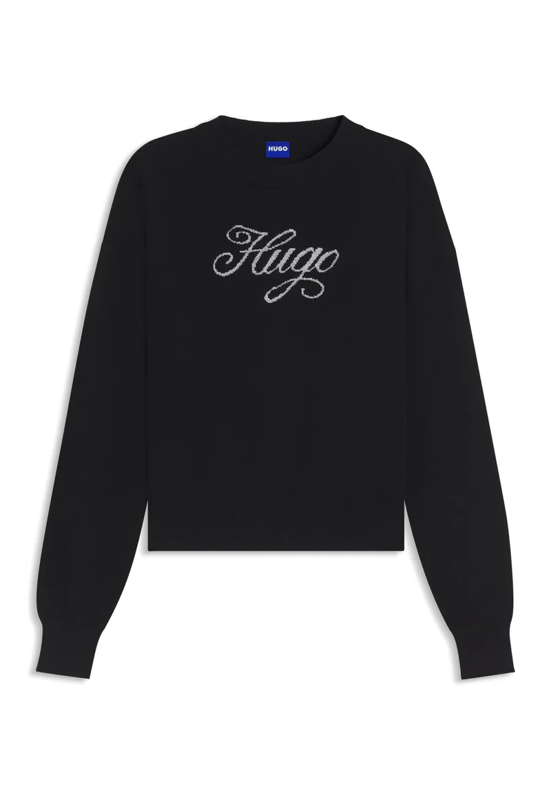 HUGO Relaxed-fit knitted sweater with metallised-yarn logo