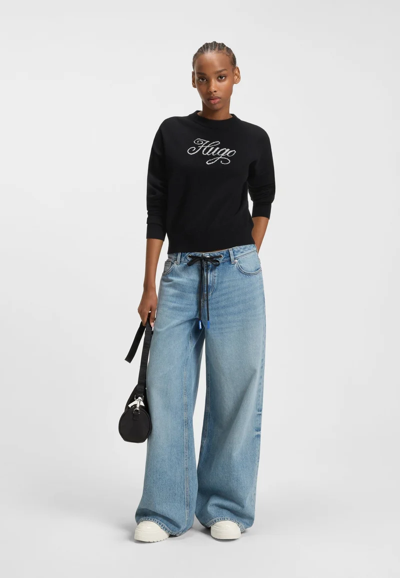 HUGO Relaxed-fit knitted sweater with metallised-yarn logo