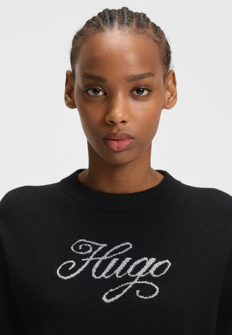 HUGO Relaxed-fit knitted sweater with metallised-yarn logo