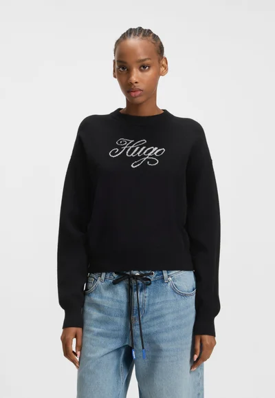 HUGO Relaxed-fit knitted sweater with metallised-yarn logo