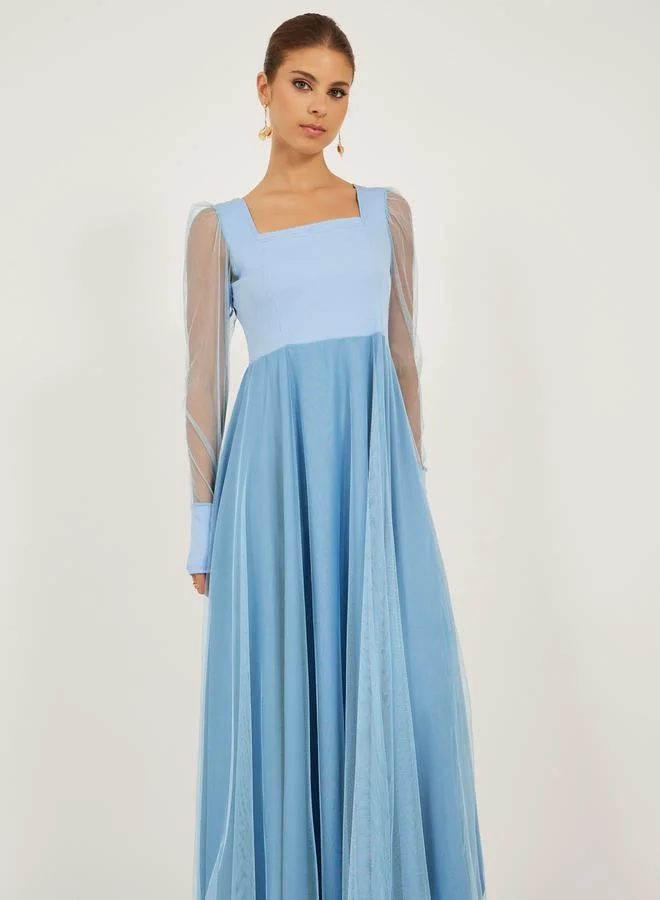 Styli Tulle Overlay Maxi Dress