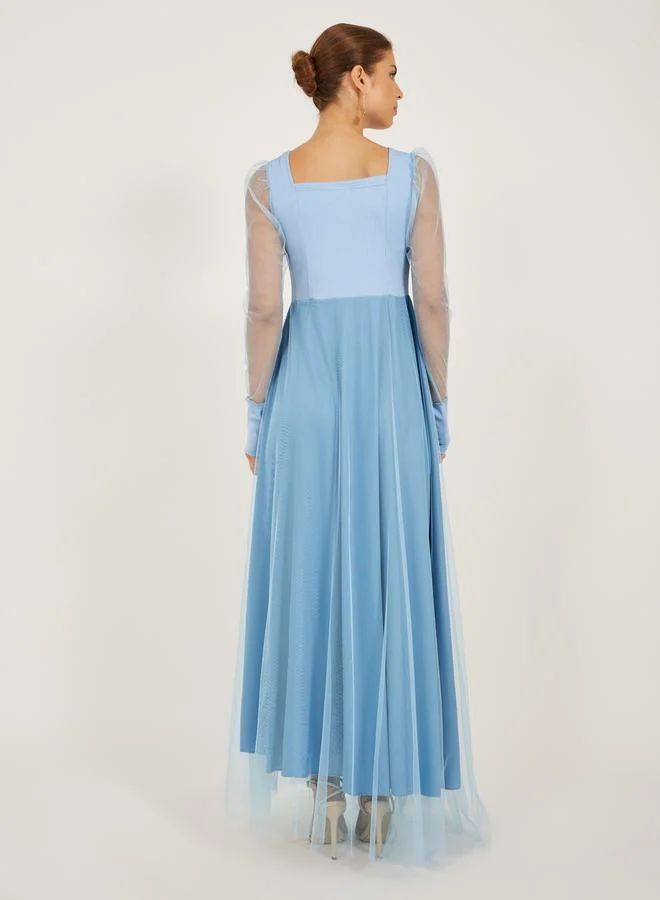 Styli Tulle Overlay Maxi Dress