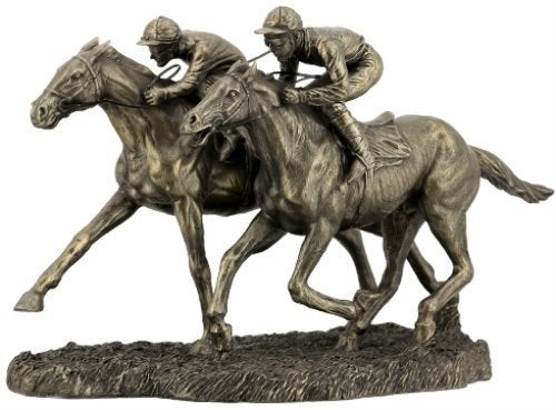 US 12.63 Inch Two Jockeys Horse Racing Cold Cast Bronze Figurine - Image 4
