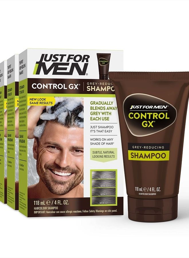 Just For Men Control GX Grey Reducing Shampoo, Gradual Hair Color for Stronger and Healthier Hair, 4 Fl Oz - Pack of 3 (Packaging May Vary) - Image 1