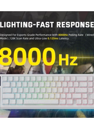 لوحة مفاتيح ألعاب لاسلكية X68PRO HE 60% سريعة التشغيل مع تشغيل قابل للتعديل، معدل اقتراع 8K، مفتاح مغناطيسي بتأثير هول، تبديل سريع، إضاءة خلفية RGB، بلوتوث/2.4 جيجاهرتز/سلكي، لألعاب FPS - أبيض - view 3
